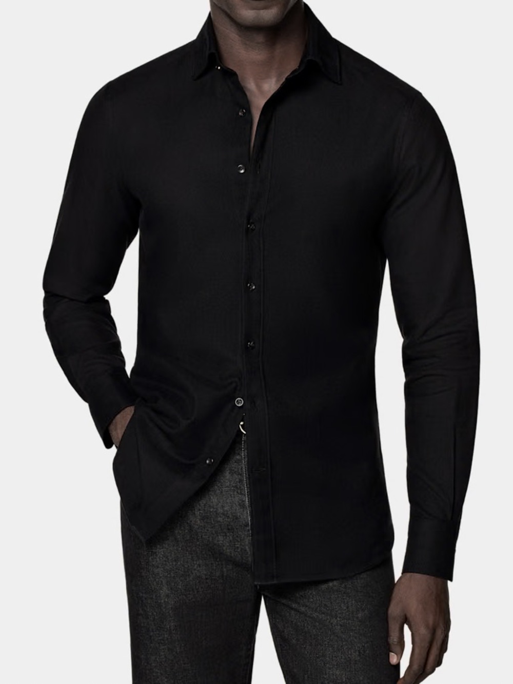 Suit Supply Black Cotton Flannel Shirt